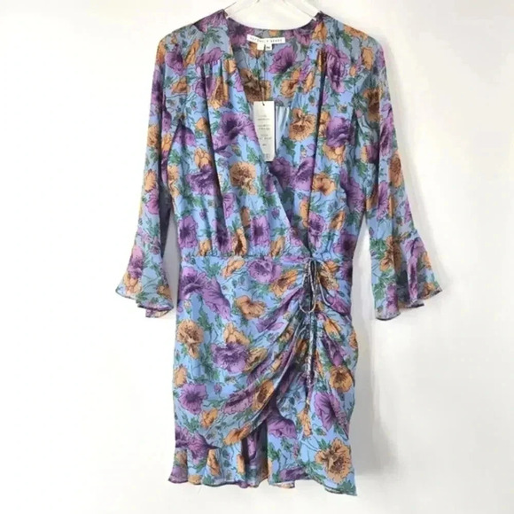 NWT Veronica Beard Sean Floral Printed Ruched Silk Dress Size 8 - Picture 10 of 11